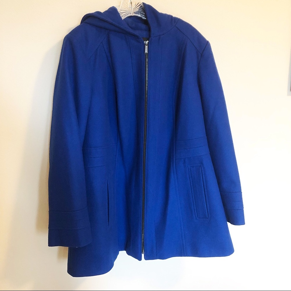 London Fog Hooded Trench Coat Royal Blue Wool 1X